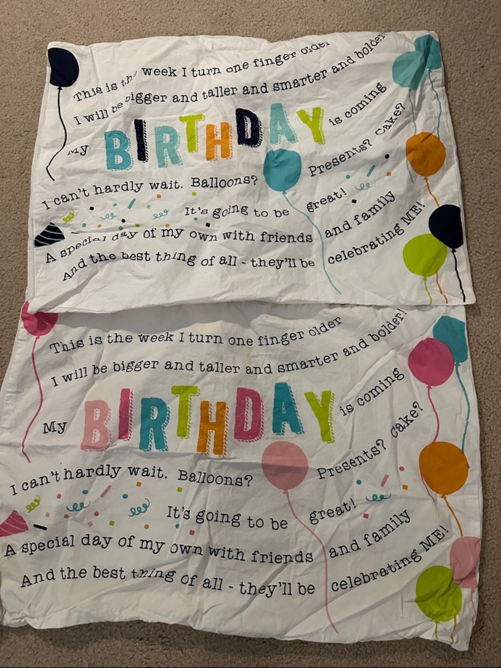 Mud pie birthday girl, and boy pillowcases